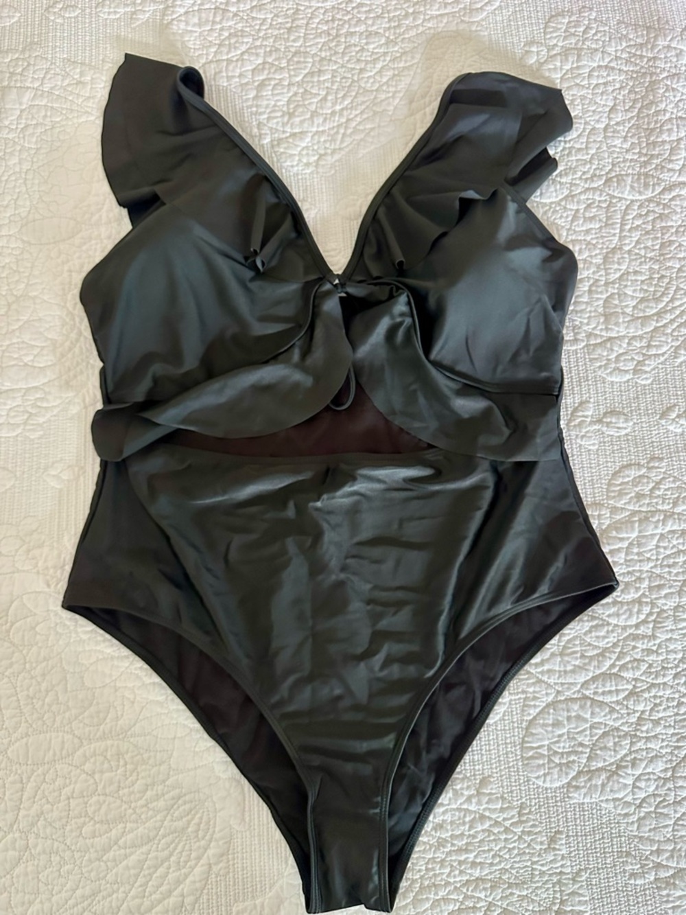 SHEIN Black Ruffle One-Piece Swimsuit